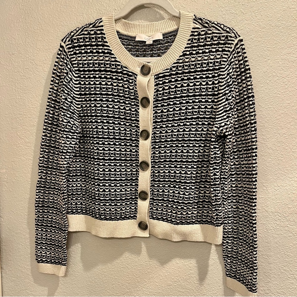 LOFT Black & cream knit style cardigan